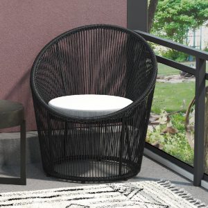 Tampere Woven Resin Outdoor Lounge Chair In Black | Bed Sava