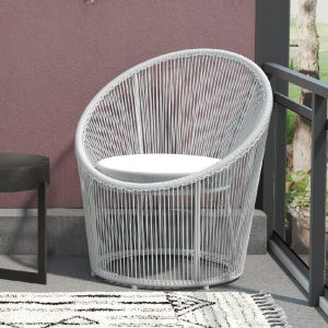 Tampere Woven Resin Outdoor Lounge Chair In Light Grey | Bed Sava
