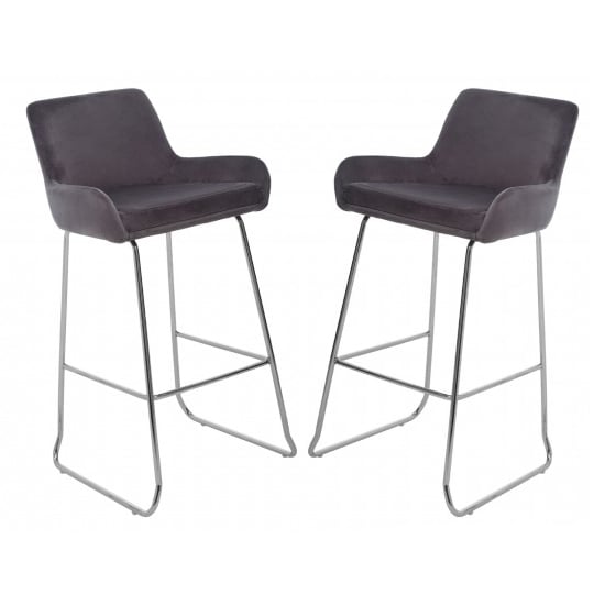 Tamzo Mink Velvet Upholstered Bar Chair With Low Arms In Pair