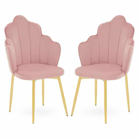 Tania Pink Velvet Dining Chairs With Gold Legs In A Pair