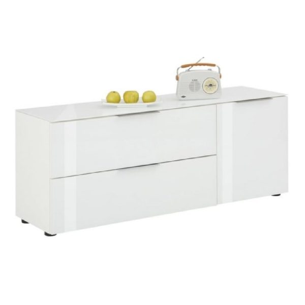 Taos Wooden TV Stand With Glass Top In White | Bed Sava