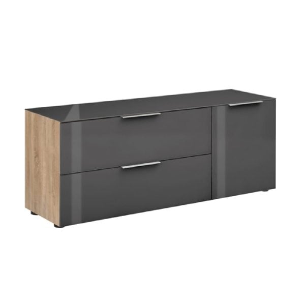 Taos Wooden TV Stand Small With Glass Top In Black And Oak | Bed Sava