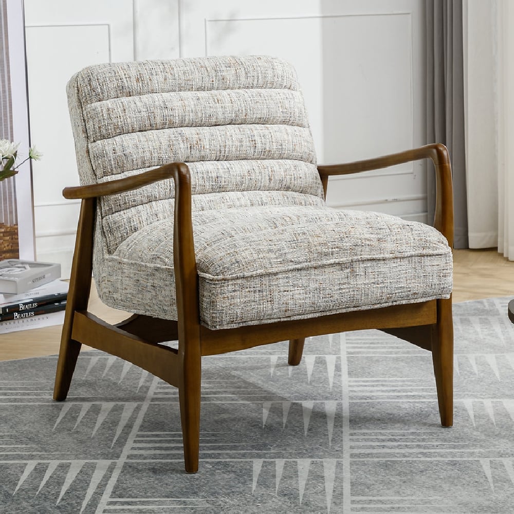 Tarkio Fabric Accent Chair With Wooden Frame In Frost