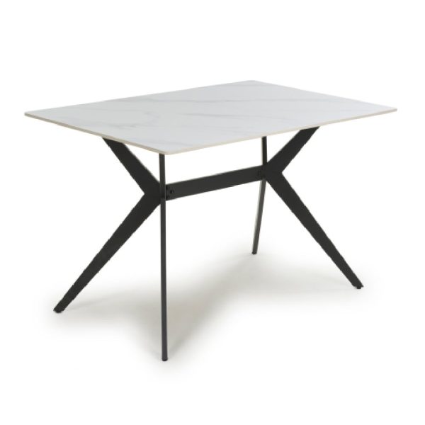 Tarsus Ceramic Dining Table With Metal Legs In White | Bed Sava
