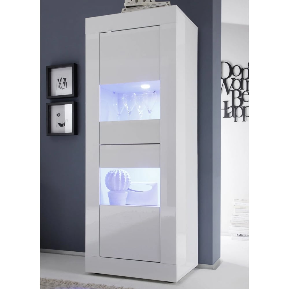 Taylor High Gloss Display Cabinet 2 Doors In White With LED