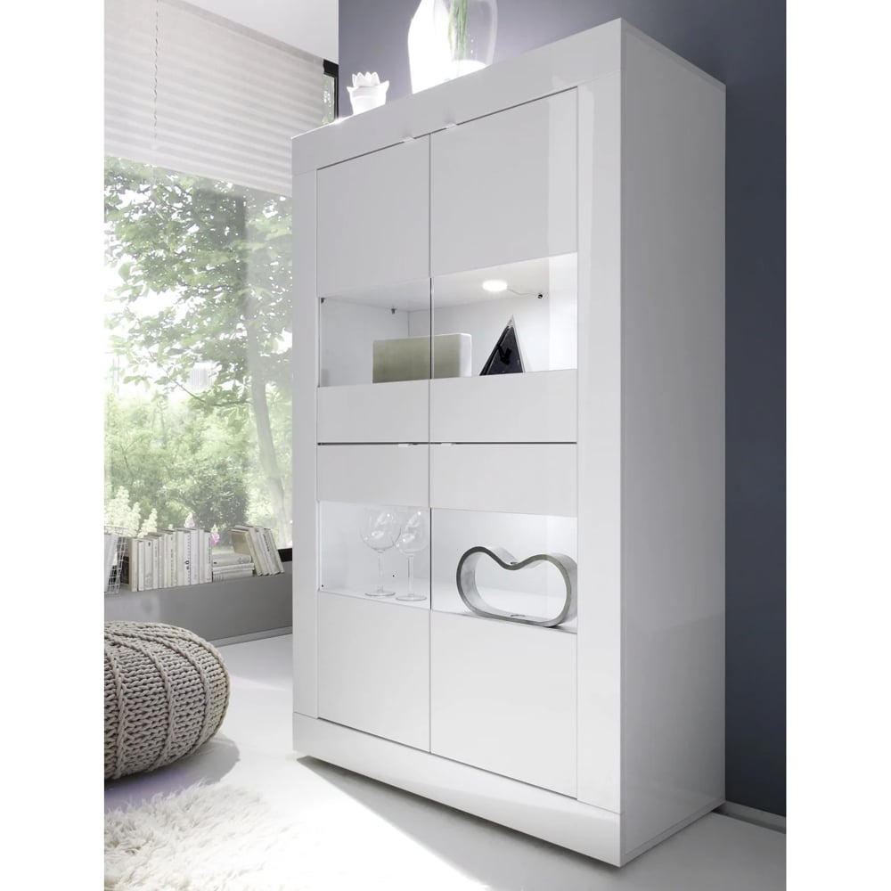 Taylor High Gloss Display Cabinet 4 Doors In White With LED
