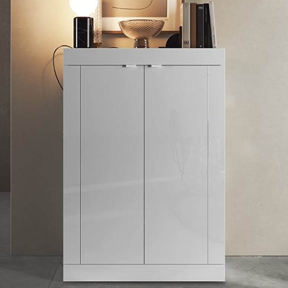Taylor High Gloss Shoe Cabinet With 2 Doors In White