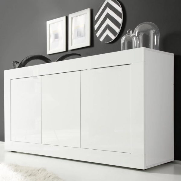 Taylor High Gloss Sideboard With 3 Doors In White | Bed Sava