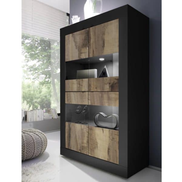 Taylor Wooden Display Cabinet 4 Doors In Black And Pero With LED | Bed Sava