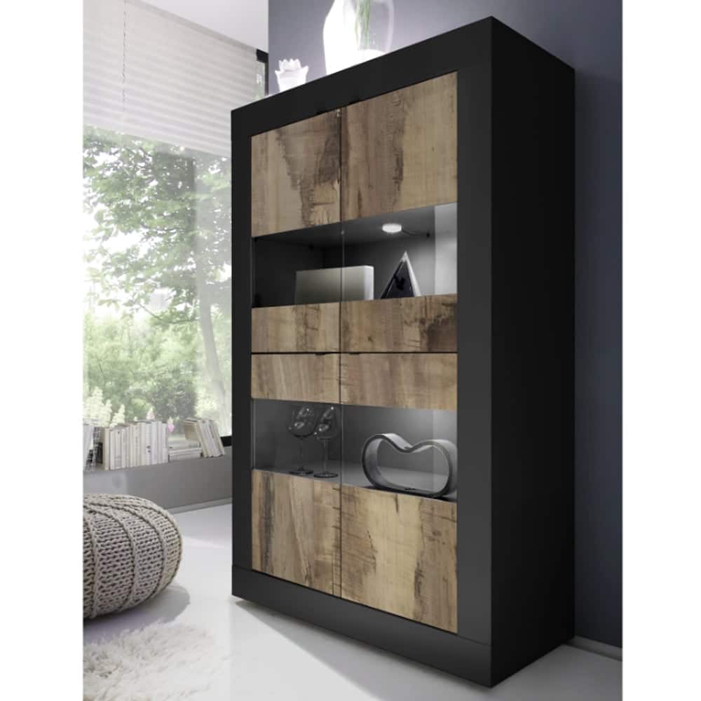 Taylor Wooden Display Cabinet 4 Doors In Black And Pero With LED