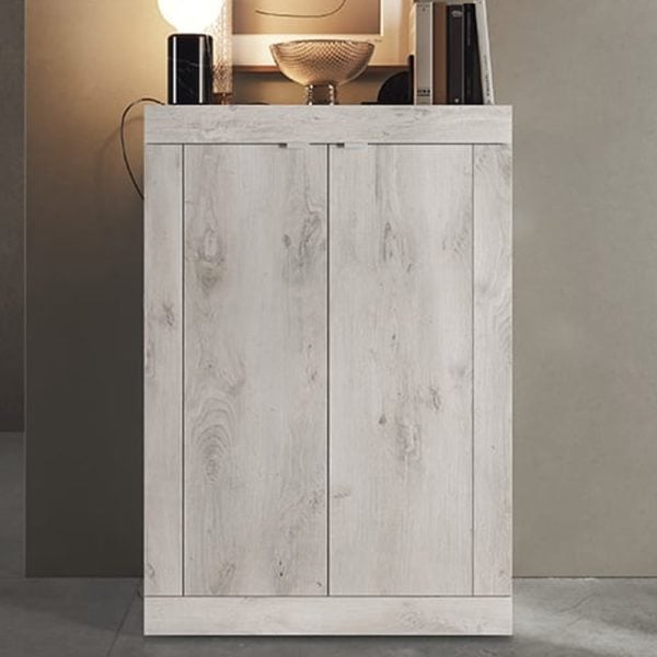 Taylor Wooden Shoe Cabinet With 2 Doors In White Oak Pine | Bed Sava