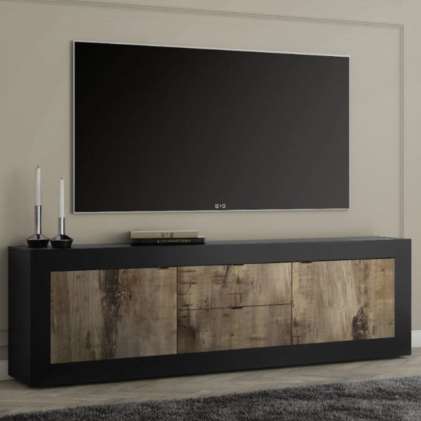 Taylor Wooden TV Sideboard With 2 Door 2 Drawer In Black And Pero | Bed Sava