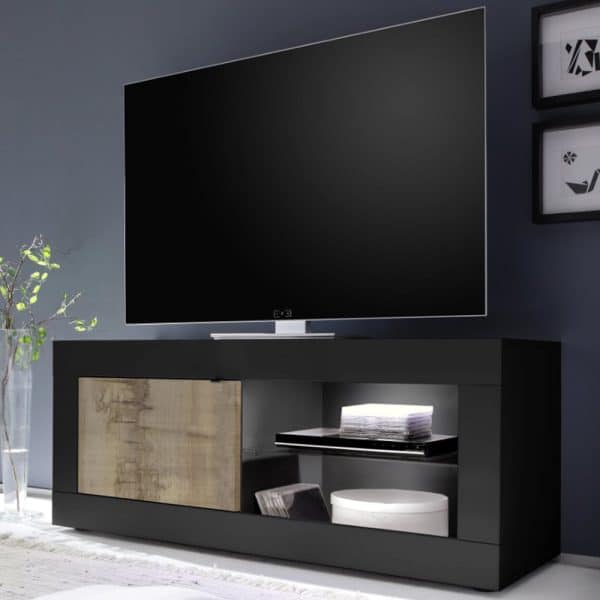 Taylor Wooden TV Stand 1 Door In Black And Pero With LED | Bed Sava