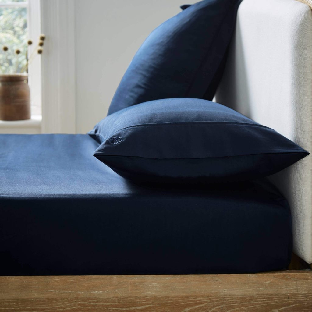 Ted Baker 250 Thread Count Plain Dye Single Fitted Sheet, Navy