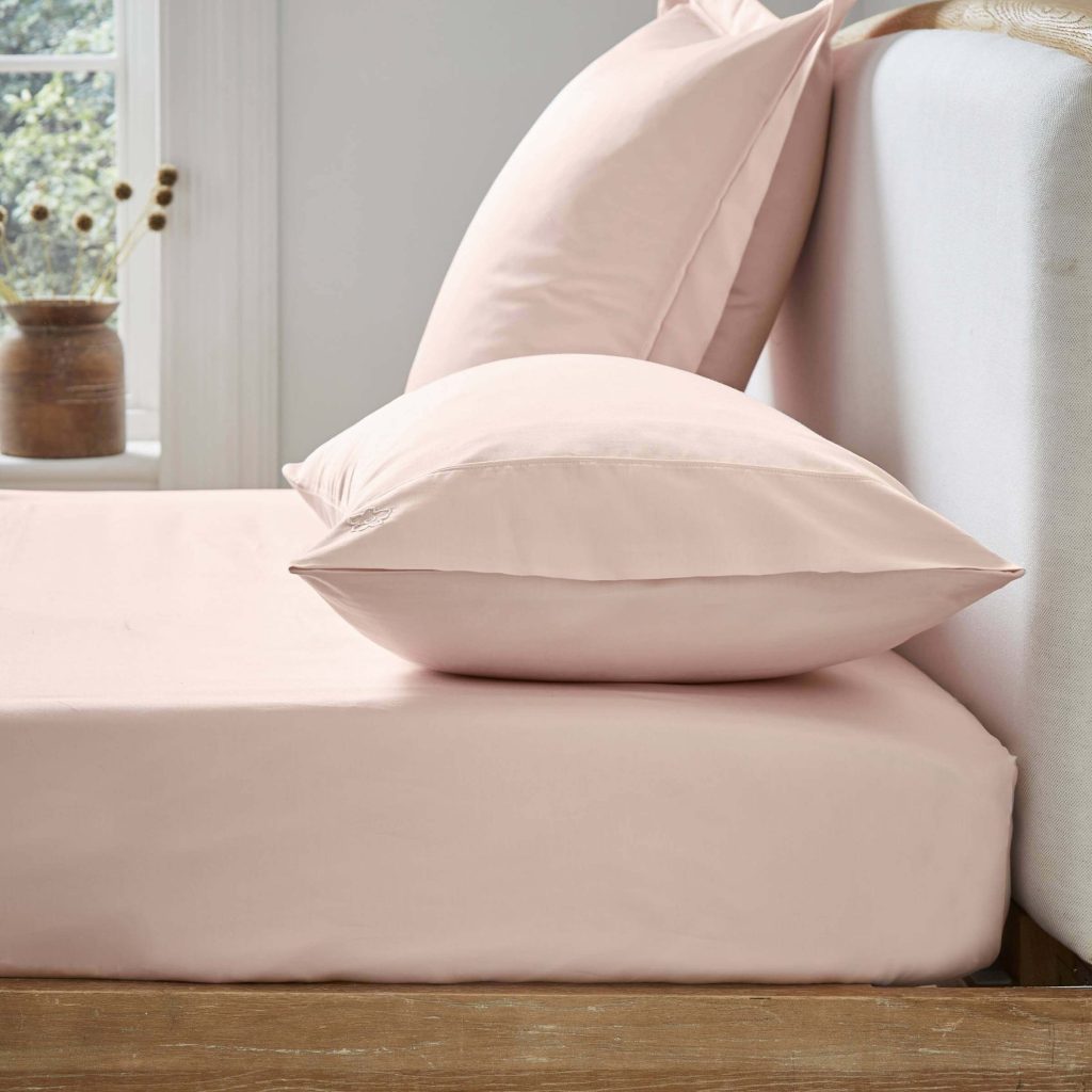 Ted Baker 250 Thread Count Plain Dye Single Fitted Sheet, Soft Pink