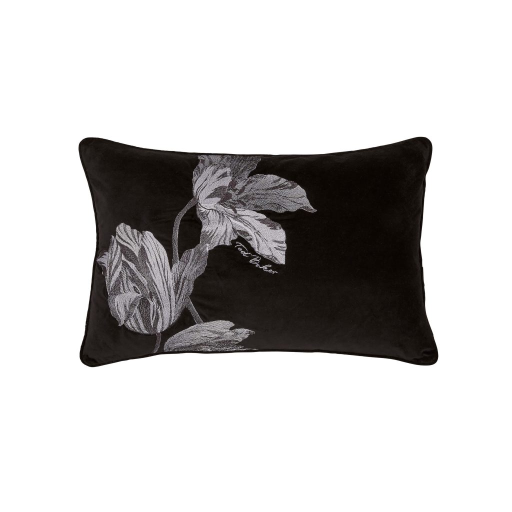 Ted Baker Tulip Embroidered Cushion 60cm x 40cm, Black