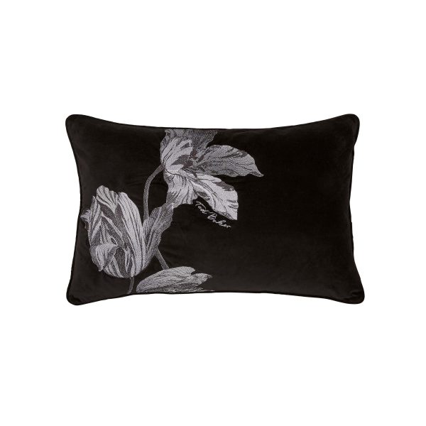 Ted Baker Tulip Embroidered Cushion 60cm x 40cm Black | Bed Sava