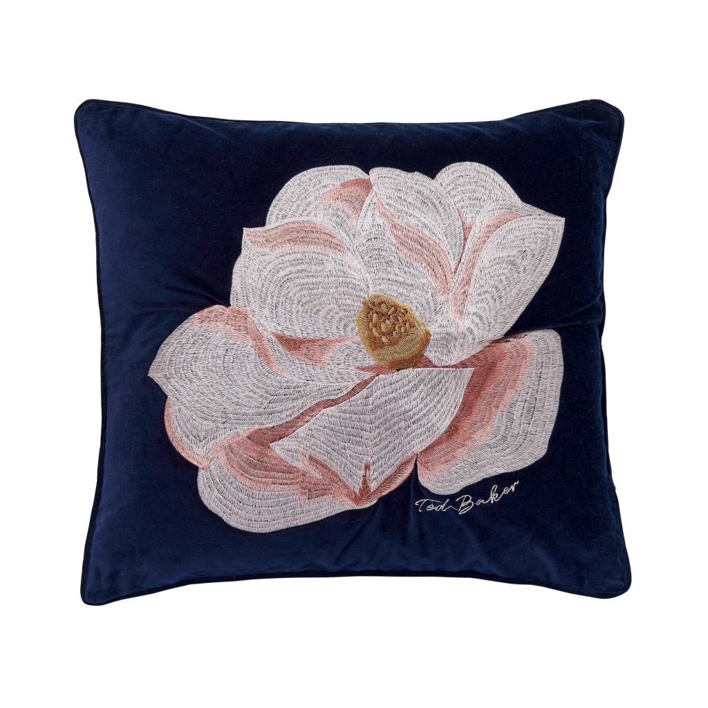 Ted Baker Opal Floral Embroidered Cushion 45cm x 45cm, Navy
