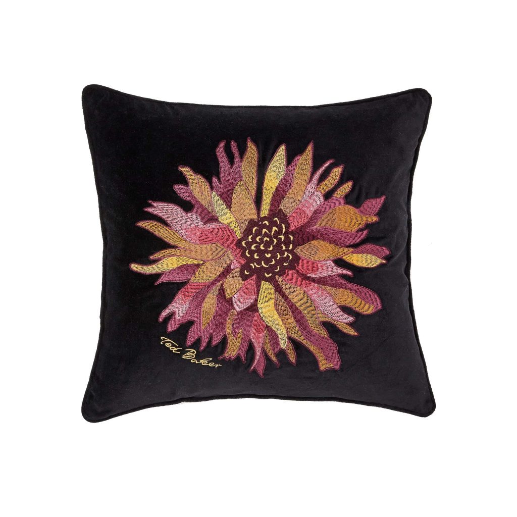 Ted Baker Chrysanthemum Embroidered Cushion 45cm x 45cm, Black