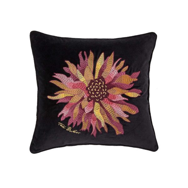 Ted Baker Chrysanthemum Embroidered Cushion 45cm x 45cm Black | Bed Sava