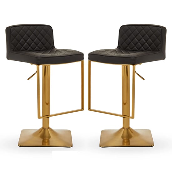 Baino Black Leather Bar Chairs With Gold Footrest In A Pair