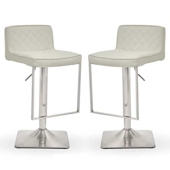 Baino White Leather Bar Chairs With Chrome Footrest In A Pair