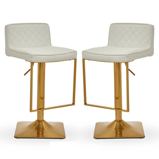 Baino White Leather Bar Chairs With Gold Footrest In A Pair