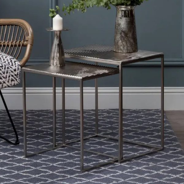 Telluride Metal Nesting Side Tables In Nickel | Bed Sava