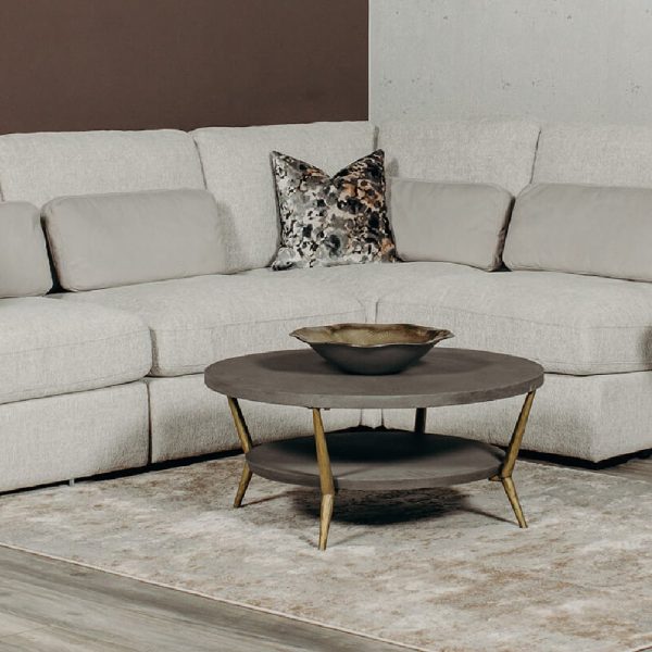 Telluride Wooden Round Coffee Table In Grey Concrete Effect | Bed Sava