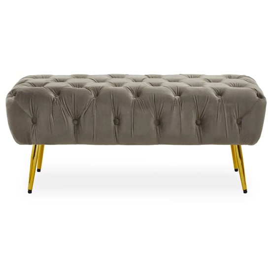 Teos Plush Velvet Foot Stool In Mink With Gold Legs