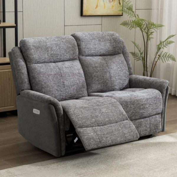 Ternate Fabric Electric Recliner 2 Seater Sofa In Grey | Bed Sava