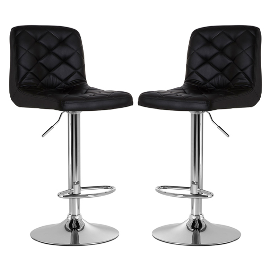 Terot Black Faux Leather Bar Chairs With Chrome Base In A Pair