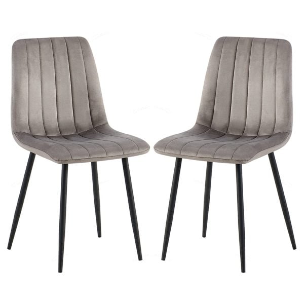 Theodore Grey Velvet Dining Chairs With Black Legs In Pair | Bed Sava