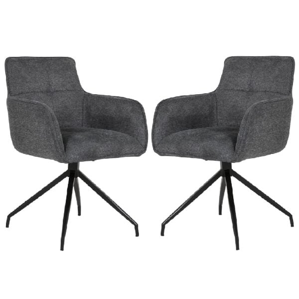 Thornville Charcoal Fabric Dining Chairs With Black Legs In Pair | Bed Sava