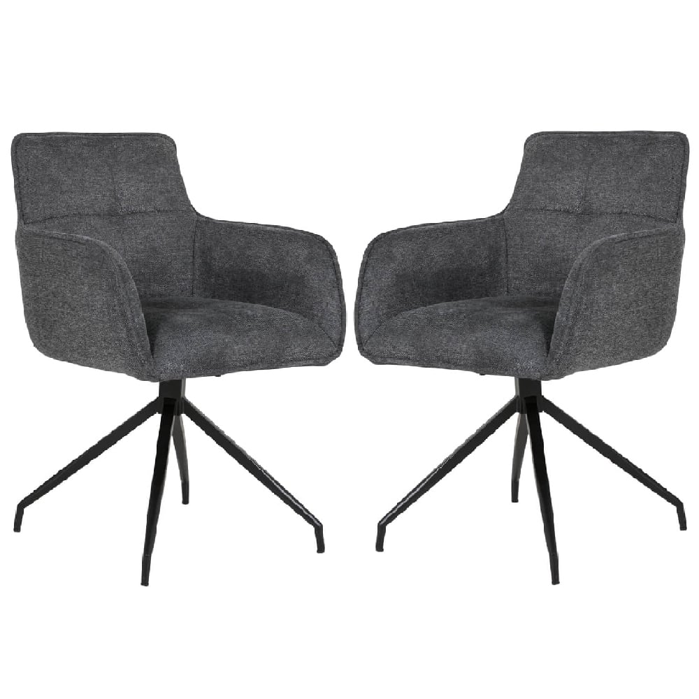 Thornville Charcoal Fabric Dining Chairs With Black Legs In Pair