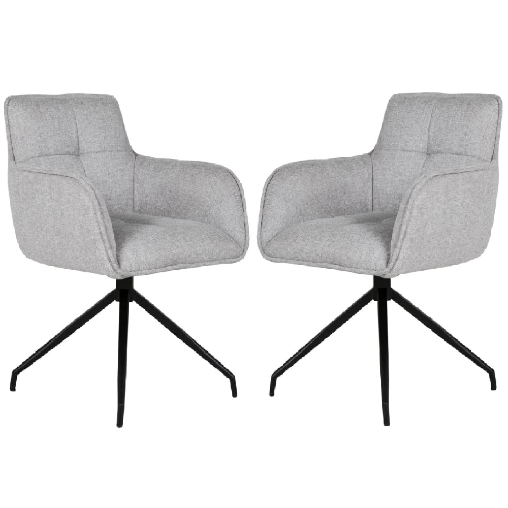 Thornville Natural Fabric Dining Chairs With Black Legs In Pair