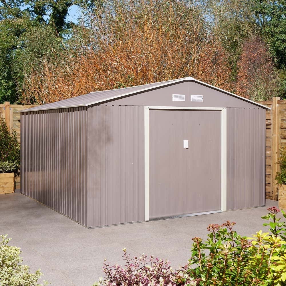 Thorpe Metal Garden Apex Shed In Light Grey 10x12