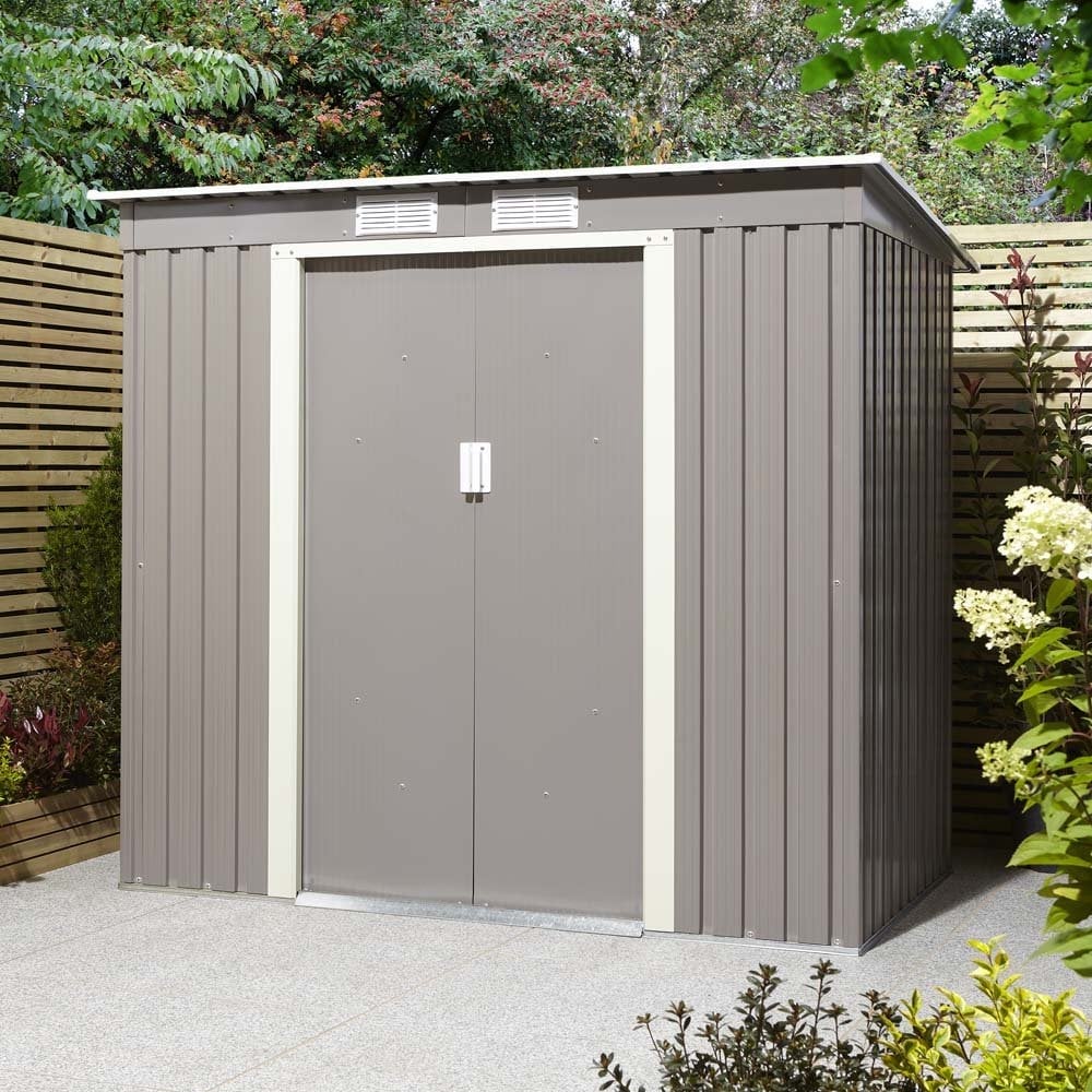 Thorpe Metal Garden Pent Shed Foundation Kit In Light Grey 6x4