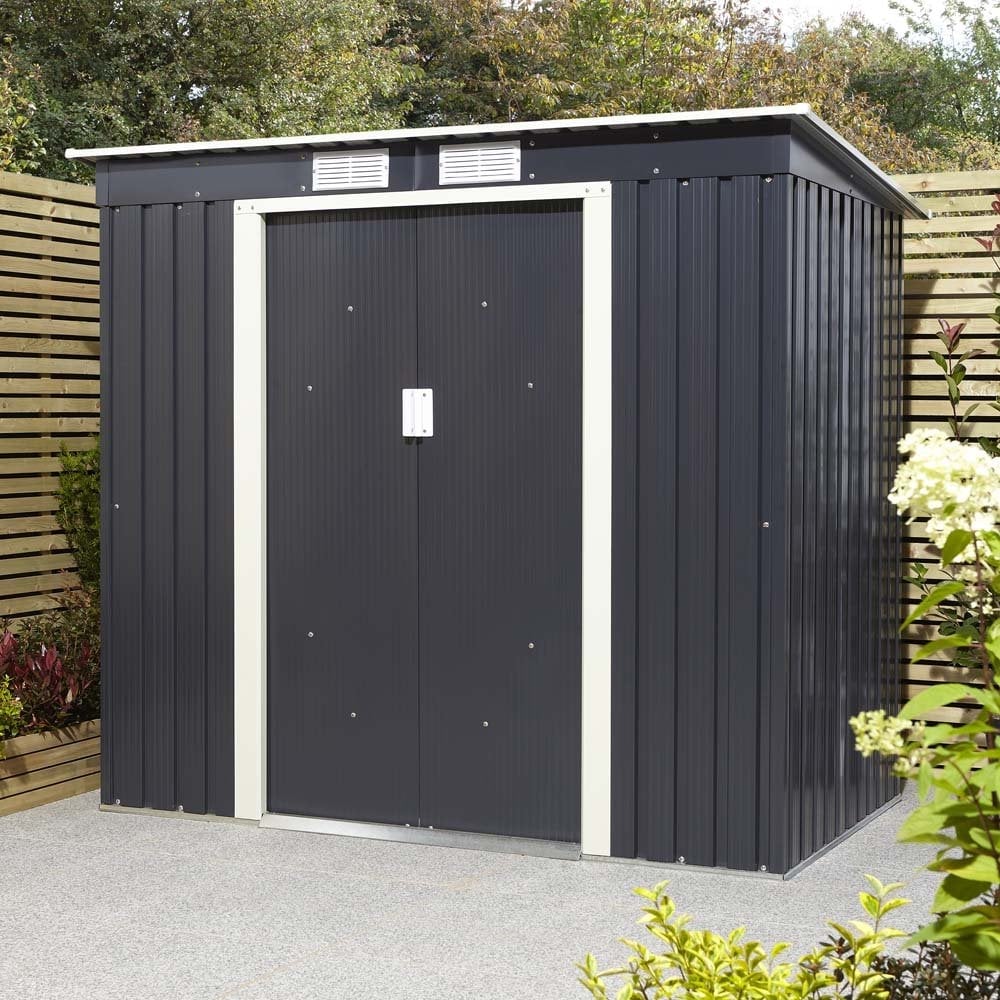 Thorpe Metal Garden Pent Shed Foundation Kit In Dark Grey 8x4