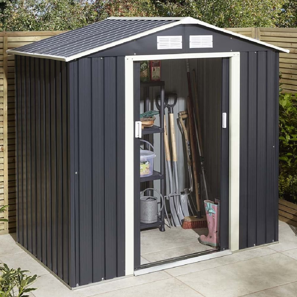 Thorpe Metal Garden Apex Shed In Dark Grey 6x4
