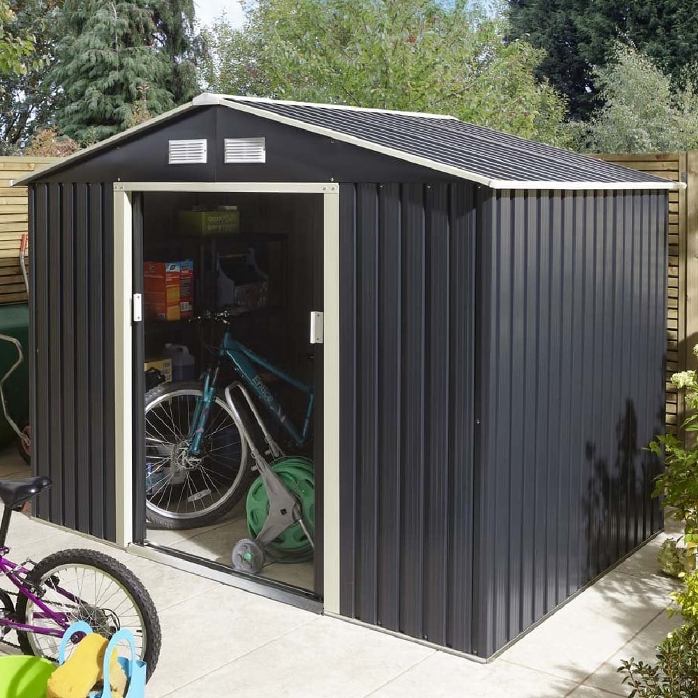 Thorpe Metal Garden Apex Shed In Dark Grey 8x6