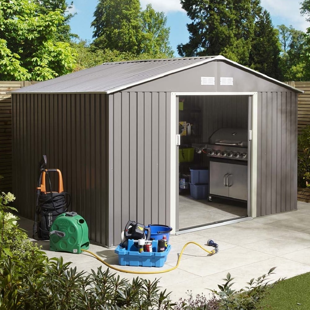 Thorpe Metal Garden Apex Shed In Light Grey 10x8