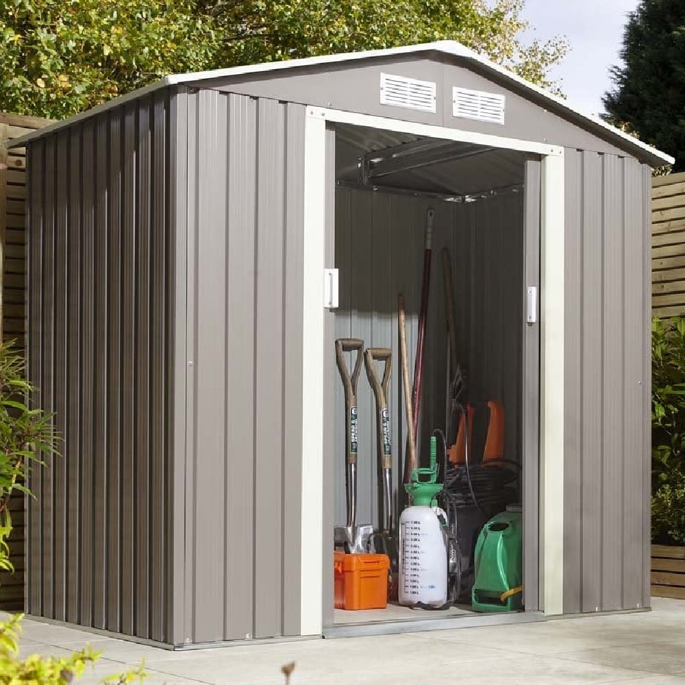 Thorpe Metal Garden Apex Shed In Light Grey 6x4