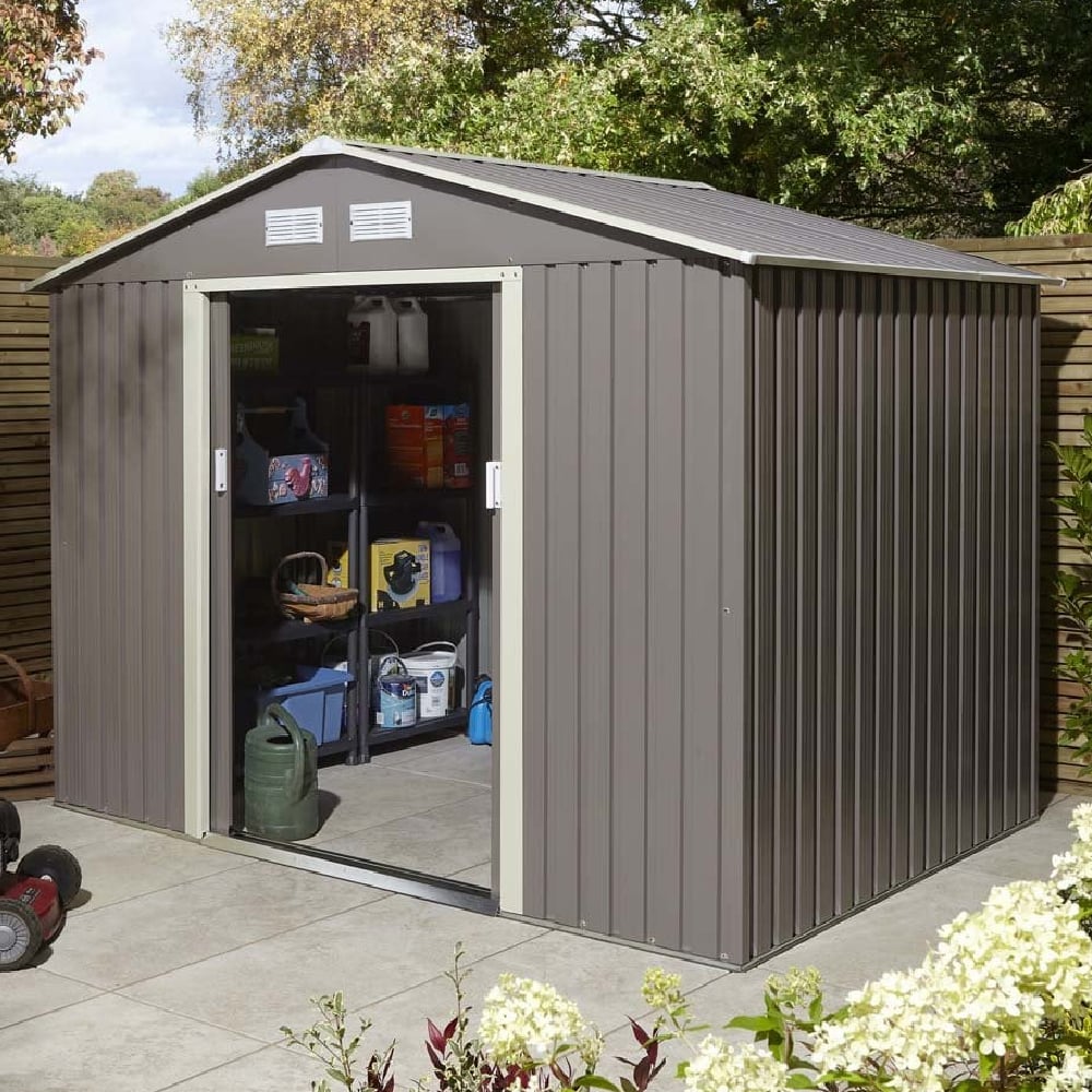 Thorpe Metal Garden Apex Shed In Light Grey 8x6