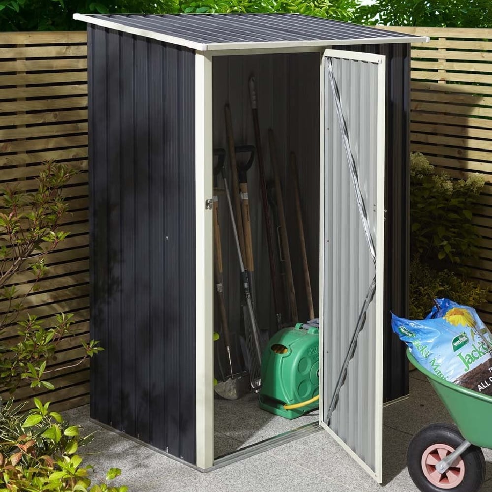 Thorpe Metal Garden Pent Shed In Dark Grey 5x3