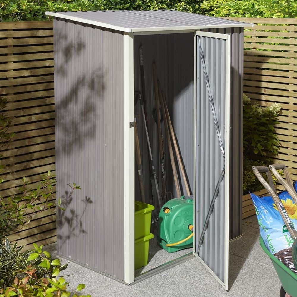 Thorpe Metal Garden Pent Shed In Light Grey 5x3