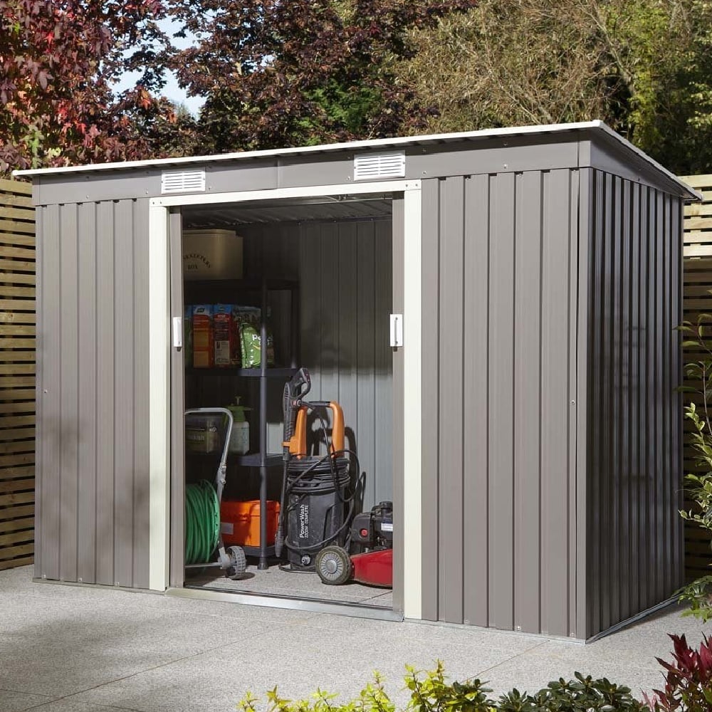 Thorpe Metal Garden Pent Shed In Light Grey 8x4