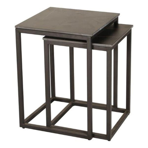 Tiana Ceramic Square Nest Of 2 Tables In Lawrence Black | Bed Sava