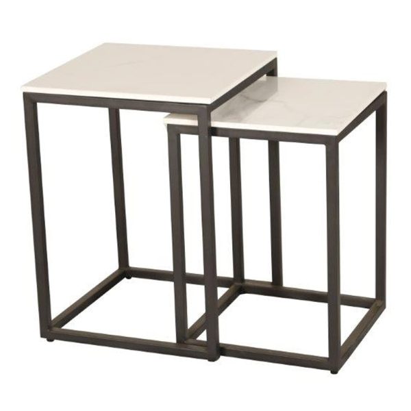 Tiana Ceramic Square Nest Of 2 Tables In White | Bed Sava