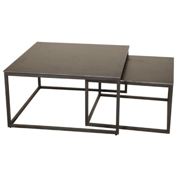 Tiana Ceramic Square Nesting Coffee Tables In Lawrence Black | Bed Sava